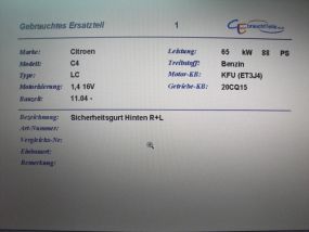 Citroen C4 LC Sicherheitsgurt Gurt hinten L+R