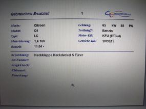Citroen C4 LC Heckklappe Heckdeckel Rot 5-t�rer